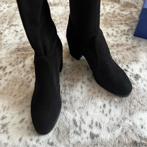 NIB Stuart Weitzman TIELAND Over Knee Suede Black Thigh High Boots w Heel Sz 8.5 - Picture 5 of 16